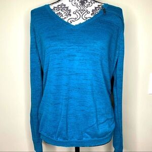 DKNY JEANS LONG SLEEVE TEAL GREEN V NECK SWEATER BLOUSE*SIZE LARGE